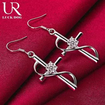 Серьги-подвески с крестом из стерлингового серебра 925 пробы и цирконием класса ААА, модные свадебные украшения 2.00*3.20cm