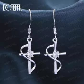 Серьги-подвески с крестом из стерлингового серебра 925 пробы и цирконием класса ААА, модные свадебные украшения 2.00*3.20cm