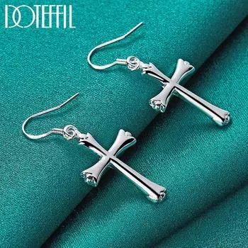 Серьги-подвески с крестом Серебряная бижутерия 4.20*1.80cm