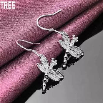 Серьги-подвески с круглым цирконием в виде стрекозы из стерлингового серебра 925 пробы, модные свадебные украшения 3.00*1.70cm
