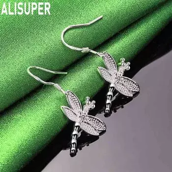 Серьги-подвески с круглым цирконием в виде стрекозы из стерлингового серебра 925 пробы, модные свадебные украшения 3.00*1.70cm
