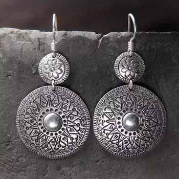 Серьги-подвески с круглым принтом в стиле ретро и этническом стиле, универсальные геометрические серьги-ниши