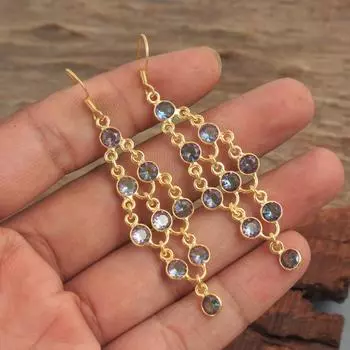 Серьги-подвески с мистическим топазом и лабрадором, гранатом Ларимар, ювелирные изделия с покрытием из желтого золота, серьги ручной работы зелёный