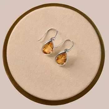 Серьги-подвески с подвесками из цитрина, натуральный драгоценный камень, серебряная серьга