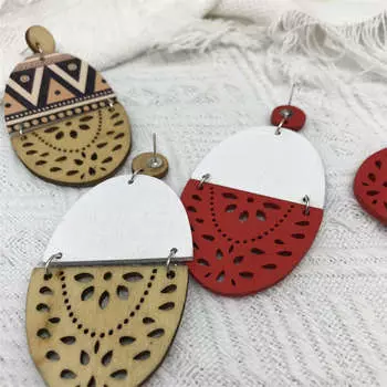 Серьги-подвески с принтом, серьги-гвоздики в стиле ретро 8*4.1cm чёрный