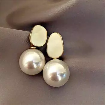 Серьги-подвески с розовым и белым жемчугом для женщин, черные геометрические акриловые круглые шариковые подвески, женские серьги-подвески, элегантные украшения для ушей белый