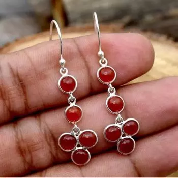 Серьги-подвески с сердоликом, дизайнерские, женские, подарок для нее, серьги из серебра 925 пробы