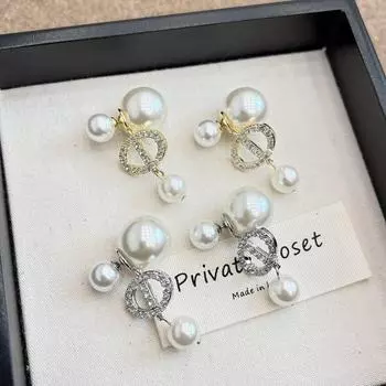 Серьги-подвески с жемчугом CD и цирконием для женщин, осень/зима 2024 г. - элитные, роскошные, элегантные аксессуары CD Zirconia Multi-Pearl серебряный