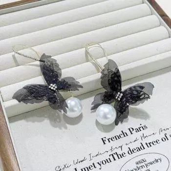 Серьги-подвески с жемчугом и сеткой-бабочкой премиум-класса, легкие роскошные серьги-крючки для ушей для женщин
