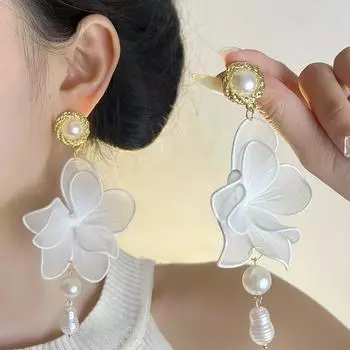 Серьги-подвески с жемчугом, пляжные серьги-гвоздики с милыми лепестками, серьги-подвески с сетчатым цветком, весна-лето розовый