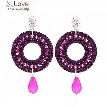 Серьги-подвески Sehuoran для женщин, круглые бусины ручной работы, винтажные серьги-подвески из богемского хрусталя, большие модные длинные серьги 7CM красный