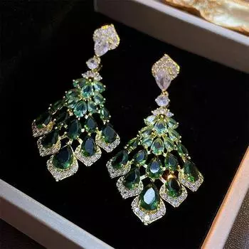 Серьги-подвески «Серебряная игла» из перьев беккарита, геометрический ромб, серьги с чувством дизайна, аксессуары для свадебного платья невесты, банкетное украшение Silver Needles-Green