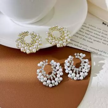 Серьги-подвески со стразами и искусственным жемчугом, роскошные элегантные модные серьги для женщин