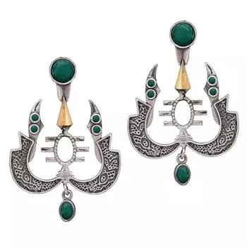 Серьги-подвески Trishul из оксидированного серебра и золота с двойным покрытием Для женщин | Ювелирные изделия Наваратри Length: 4 cm Width: 6 cm