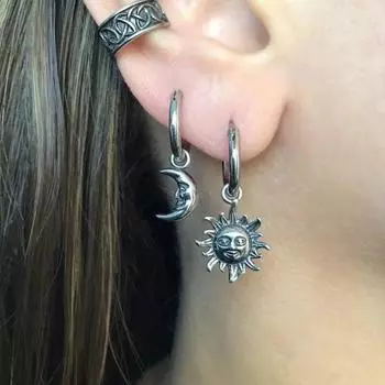 Серьги-подвески в богемном стиле с солнцем, луной и звездами, женские украшения на свадьбу, день рождения и вечеринку 1 серебряный