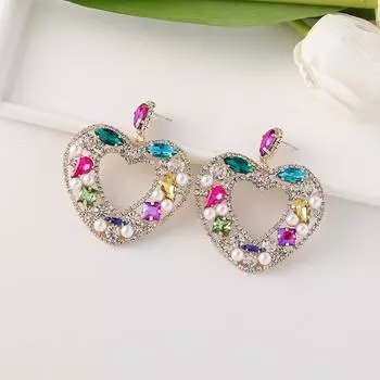 Серьги-подвески в европейском стиле со стразами в форме сердца для женщин, ювелирные изделия, модные массивные серьги-подвески идеального качества серебряный