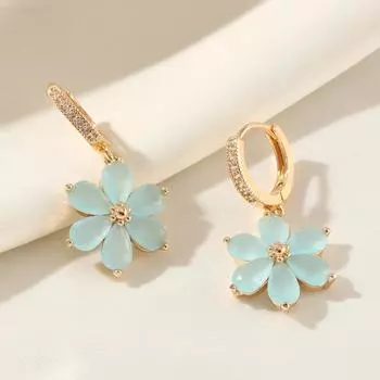 Серьги-подвески в форме цветов для женщин 2025 года, новые модные серьги, золотые свадебные украшения для вечеринок, аксессуары, подарки синий