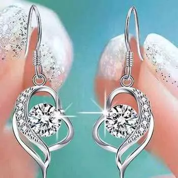 Серьги-подвески в форме сердца из розового, синего, белого циркония для женщин, изящные ювелирные изделия, свадебные серьги из серебристого цвета с кристаллами и камнями