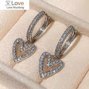 Серьги-подвески в форме сердца из блестящего циркония для женщин, романтические свадебные аксессуары с нежным дизайном, модные изящные ювелирные изделия