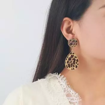 Серьги-подвески в форме сердца в стиле ретро с леопардовым принтом — геометрический дизайн из сплава лимонно-желтый