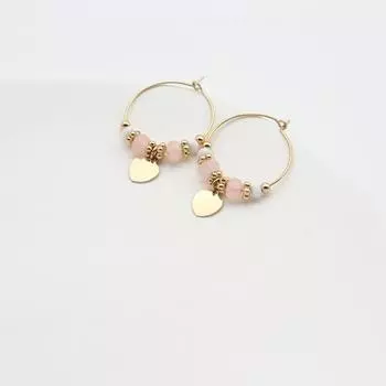 Серьги-подвески в форме сердца, золотые хрустальные стеклянные акриловые бусины, симпатичные розовые персиковые серьги-кольца, сладкое кольцо с бисером, винтажное 35