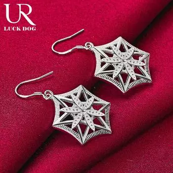 Серьги-подвески в форме звезды из стерлингового серебра 925 пробы с геометрическим узором, модные свадебные украшения 4.00*1.30cm