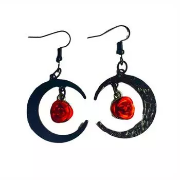 Серьги-подвески в готическом стиле с черной луной и красной розой, изысканные серьги-подвески, аксессуар для повседневных и праздничных случаев