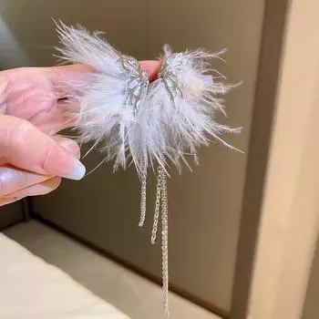 Серьги-подвески в стиле AB с блестящими перьями из белого циркония для женщин белый