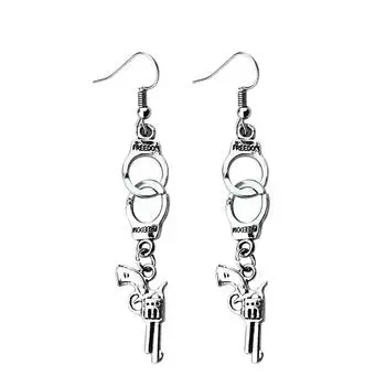 Серьги-подвески в стиле готического панка, наручники/пистолет, старинные посеребренные револьверные серьги в стиле вестерн, ковбойские висячие серьги для женщин серебряный