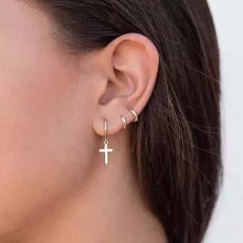 Серьги-подвески в стиле панк из стерлингового серебра 925 пробы с крестиком-кольцом для пирсинга мочки уха, крошечные серьги-капли one pair
