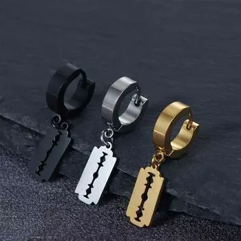 Серьги-подвески в стиле панк с полым лезвием из нержавеющей стали для женщин/мужчин, безболезненные, с пряжкой для ушей, в стиле готического хип-хопа чёрный
