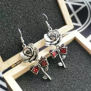 Серьги-подвески в стиле ретро из серебра и красного клея для женщин на Хэллоуин и вечеринку в стиле панк
