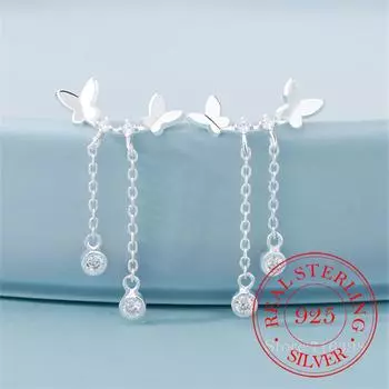 Серьги-подвески в виде бабочки для женщин, стерлинговое серебро 925 пробы, свадебные серьги-подвески, ювелирные изделия в стиле букле-д орей, подвески