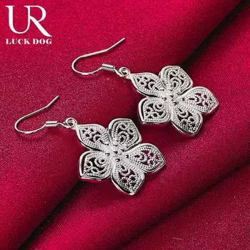 Серьги-подвески в виде цветка и звезды из стерлингового серебра 925 пробы, модные свадебные украшения 3.90*2.30cm