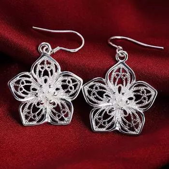 Серьги-подвески в виде цветка и звезды из стерлингового серебра 925 пробы, модные свадебные украшения 3.90*2.30cm