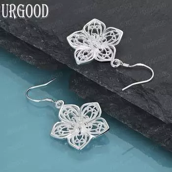 Серьги-подвески в виде цветка и звезды из стерлингового серебра 925 пробы, модные свадебные украшения 3.90*2.30cm