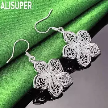 Серьги-подвески в виде цветка и звезды из стерлингового серебра 925 пробы, модные свадебные украшения 3.90*2.30cm