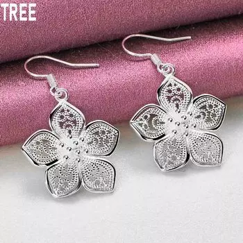 Серьги-подвески в виде цветка и звезды из стерлингового серебра 925 пробы, изысканное очарование, модные свадебные украшения 3.90*2.30cm