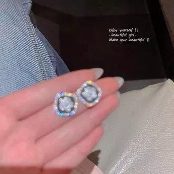 Серьги-подвески в виде цветка из французского ретро-циркония для женщин – серебро S925, геометрический дизайн E6042 чёрный