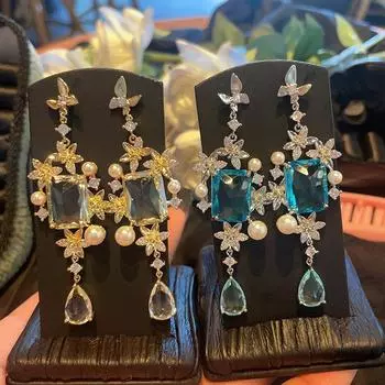 Серьги-подвески в виде французских бабочек и цветов, элегантные серьги Hyland Gemstone Micro-Set, женские золотые украшения белый