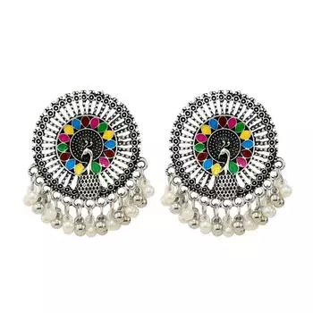 Серьги-подвески в виде колокольчика в стиле ретро с цветным павлином и открытым экраном, женские, серьги в стиле бохо бронзовый