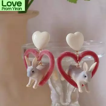 Серьги-подвески в виде кролика из белой смолы в стиле Харадзюку для женщин и девочек, модные серьги-кольца, ювелирные изделия, милые трехмерные серьги в виде животных