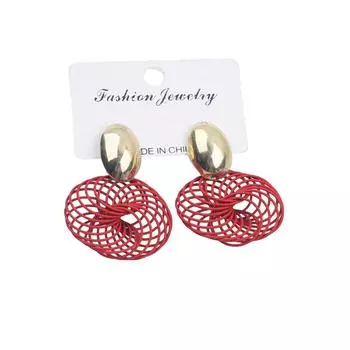 Серьги-подвески в виде круга из многожильного провода для женщин, геометрические металлические эмалевые серьги-кольца, красная серьга