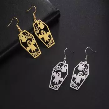 Серьги-подвески в виде лица привидения на Хэллоуин, серьги-подвески из нержавеющей стали, серьги-подвески в виде лица привидения, паутина-призрак, ювелирные изделия для вечеринки на Хэллоуин