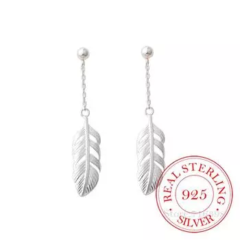 Серьги-подвески в виде перьев из стерлингового серебра 925 пробы для женщин и девочек, подарок на свадьбу, женские ювелирные изделия