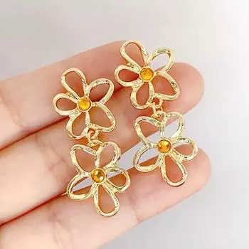 Серьги-подвески в виде полых цветков золотого цвета, новые модные женские висячие серьги со стразами и цветочным узором в стиле бохо, pendientes mujer