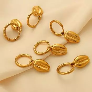 Серьги-подвески в виде раковины Wind Retro Temperament, женские пляжные модные серьги из титановой стали с покрытием из 18-каратного золота