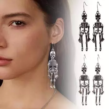 Серьги-подвески в виде скелета на Хэллоуин для женщин, винтажные, забавные, готические, готические, украшения, череп J S6V5 Silvery-One size