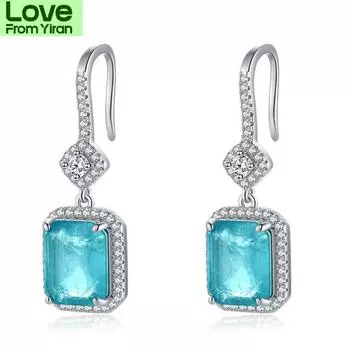 Серьги-подвески Wong Rain из 100% винтажного серебра 925 пробы с турмалином Параиба и бриллиантами, оптовая продажа небесно-голубой