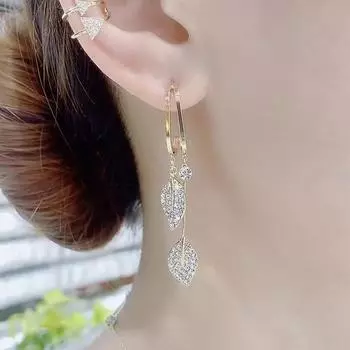 Серьги-подвески Yousheng Leaf для женщин, серьги-подвески в виде листьев из кубического циркония, подарок на День святого Валентина, день рождения, ювелирные изделия для нее серебряный